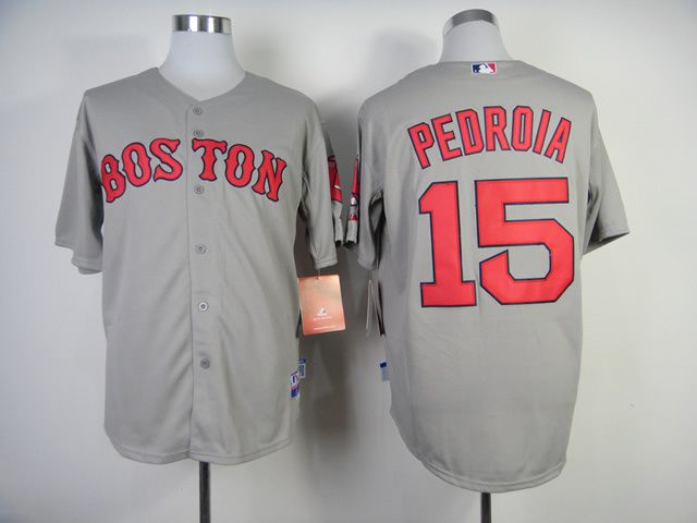 Men Boston Red Sox #15 Pedroia Grey MLB Jerseys->boston red sox->MLB Jersey